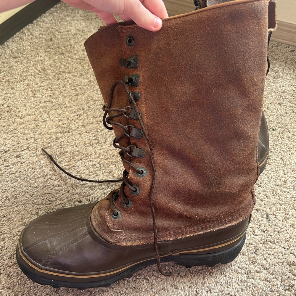 Sorel Boots Men's 11 Maverick Brown Leather Winter Waterproof Tall Duck Lace Up - Picture 4 of 14